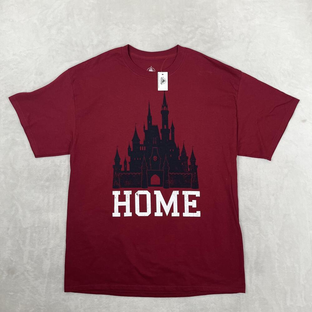 Disney Castle HOME T-Shirt Mens Large Red Authentic Original Graphic Tee